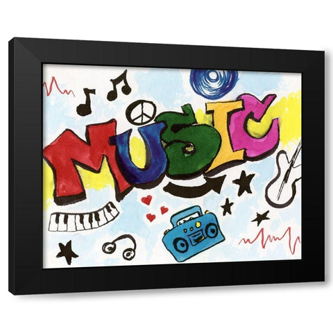 Music Graffiti Black Modern Wood Framed Art Print with Double Matting by Craven, Katrina