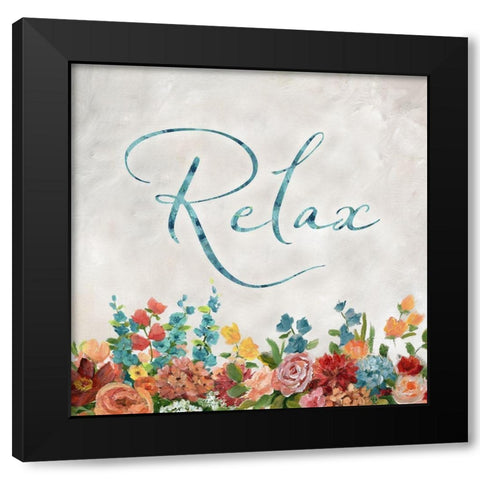 Floral Relax Black Modern Wood Framed Art Print with Double Matting by Nan