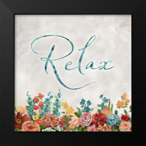 Floral Relax Black Modern Wood Framed Art Print by Nan