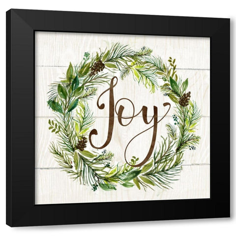 Joy Wreath Black Modern Wood Framed Art Print by Nan
