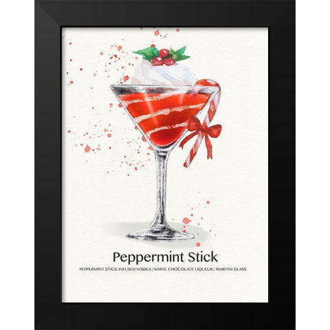 Peppermint Stick Cocktail Black Modern Wood Framed Art Print by Jill, Susan