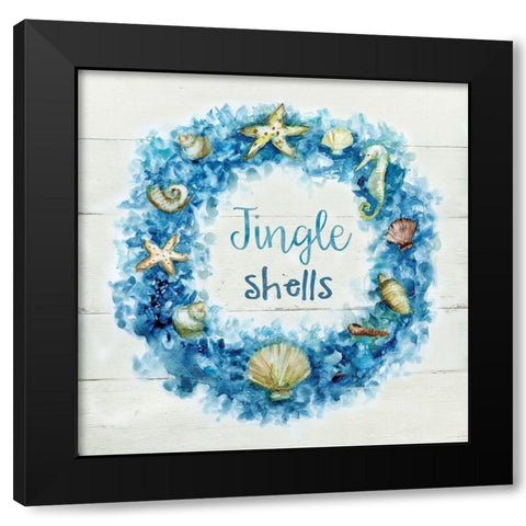 Jingle Shells Wreath Black Modern Wood Framed Art Print with Double Matting by Nan