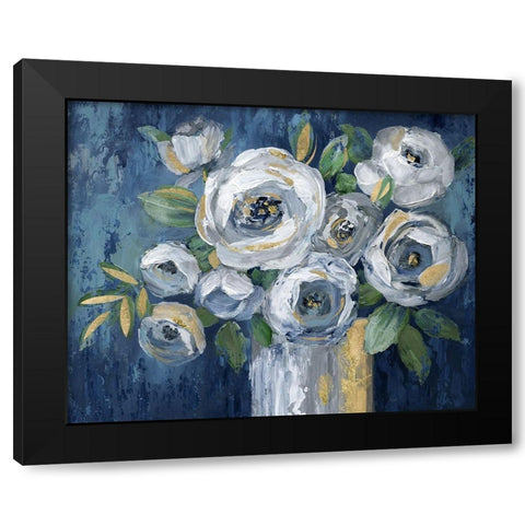 Indigo Touch of Gold Black Modern Wood Framed Art Print by Nan