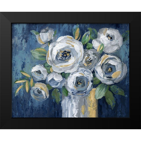 Indigo Touch of Gold Black Modern Wood Framed Art Print by Nan