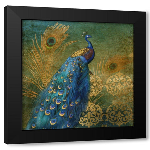 Peacock Bliss Black Modern Wood Framed Art Print with Double Matting by Nan