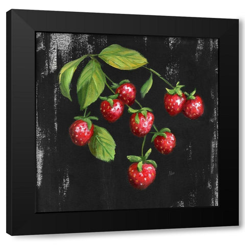 Chalkboard Strawberries Black Modern Wood Framed Art Print with Double Matting by Nan