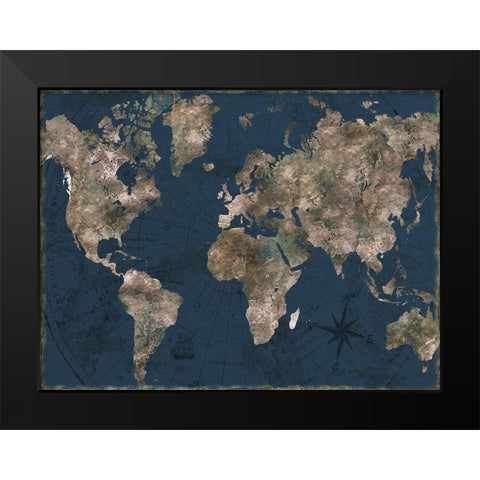 Navy Atlas Black Modern Wood Framed Art Print by CAD Designs