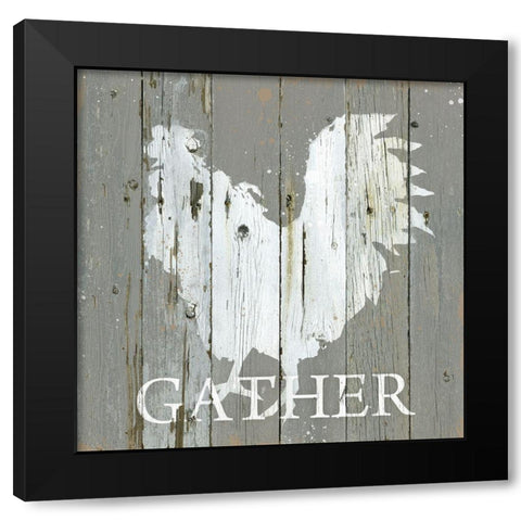 Rooster Gather Black Modern Wood Framed Art Print with Double Matting by Robinson, Carol