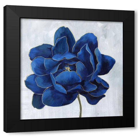 Indigo Peony Black Modern Wood Framed Art Print with Double Matting by Nan