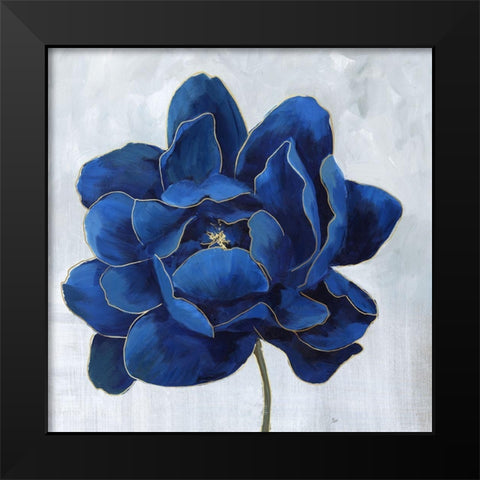 Indigo Peony Black Modern Wood Framed Art Print by Nan