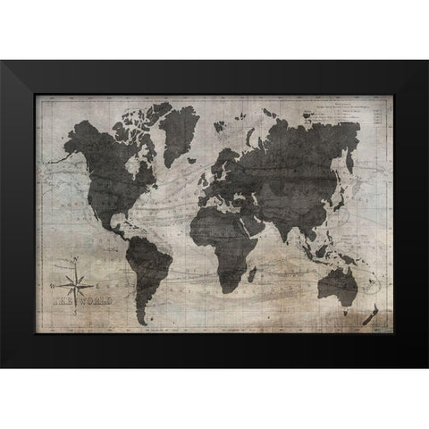 World Map Black Modern Wood Framed Art Print by Jill, Susan