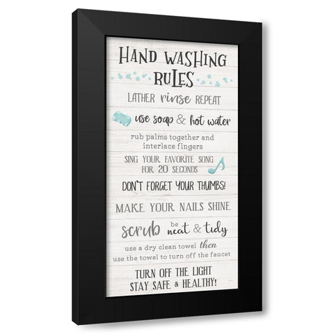 Hand Washing Rules Black Modern Wood Framed Art Print by Carpentieri, Natalie
