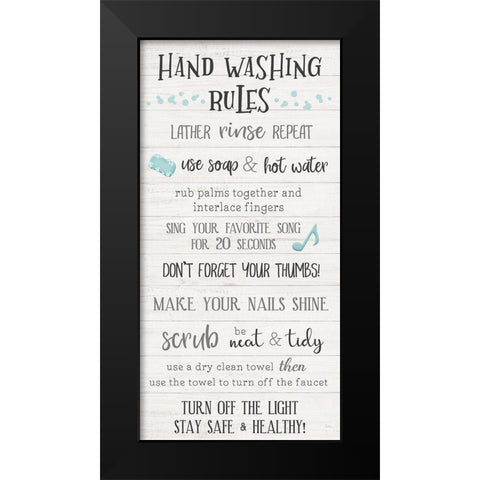 Hand Washing Rules Black Modern Wood Framed Art Print by Carpentieri, Natalie