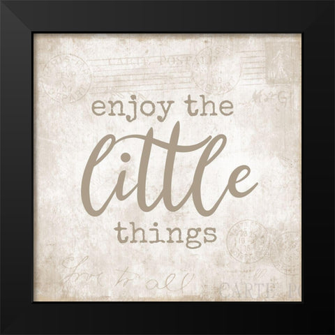 Postcard Little Things Black Modern Wood Framed Art Print by CAD Designs