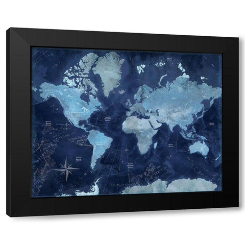 World Map Black Modern Wood Framed Art Print by CAD Designs