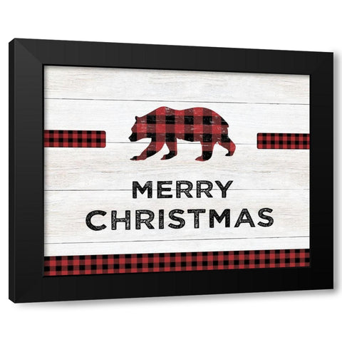 Merry Christmas Bear Black Modern Wood Framed Art Print by CAD Designs