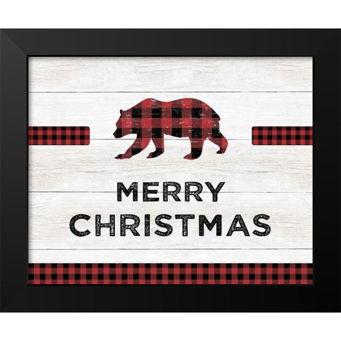 Merry Christmas Bear Black Modern Wood Framed Art Print by CAD Designs