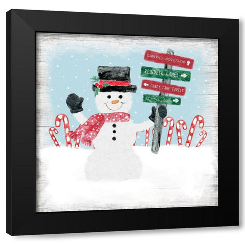 North Pole Snowman Black Modern Wood Framed Art Print by Carpentieri, Natalie