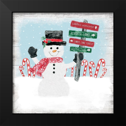 North Pole Snowman Black Modern Wood Framed Art Print by Carpentieri, Natalie