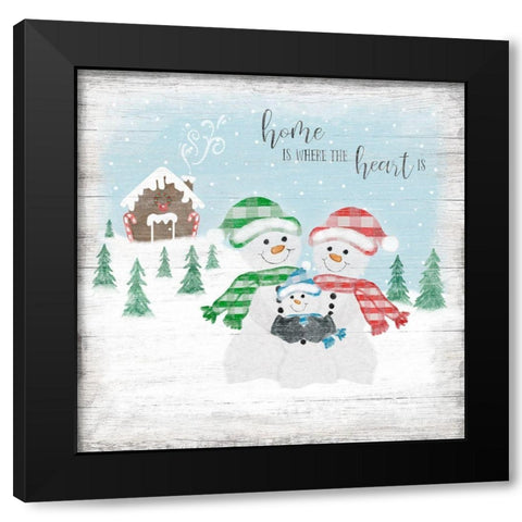 Snowman Family Black Modern Wood Framed Art Print with Double Matting by Carpentieri, Natalie