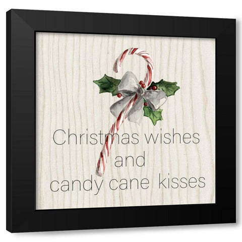 Candy Cane Kisses Black Modern Wood Framed Art Print by Robinson, Carol