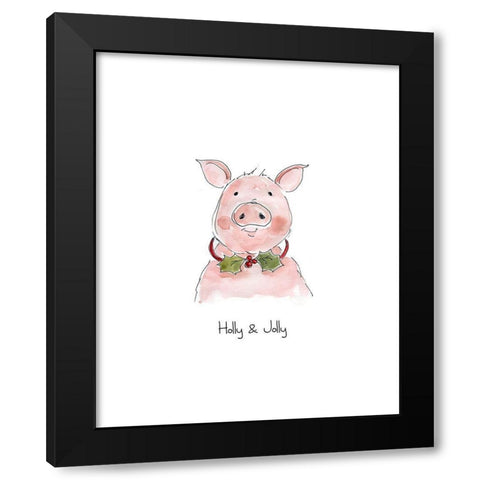 Farm Christmas Pig Black Modern Wood Framed Art Print with Double Matting by Robinson, Carol