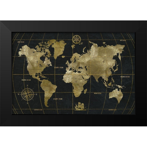 Golden World Black Modern Wood Framed Art Print by Nan