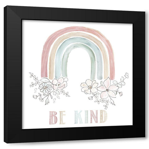 Soft Stripey Rainbow Black Modern Wood Framed Art Print by Nan