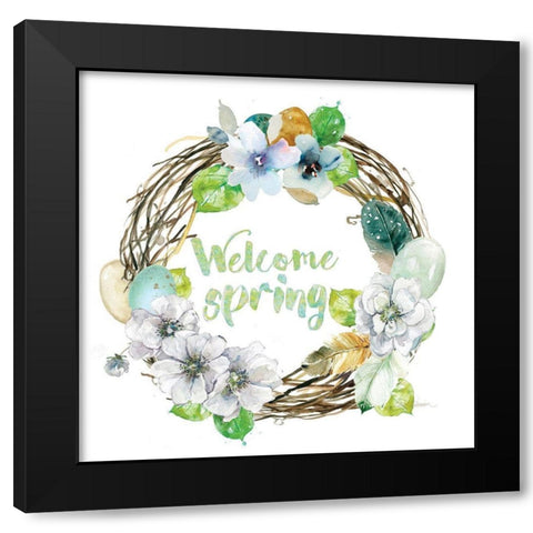 Welcome Spring Black Modern Wood Framed Art Print with Double Matting by Robinson, Carol