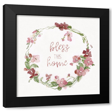 Blush Springtime Wreath II Black Modern Wood Framed Art Print with Double Matting by Swatland, Sally