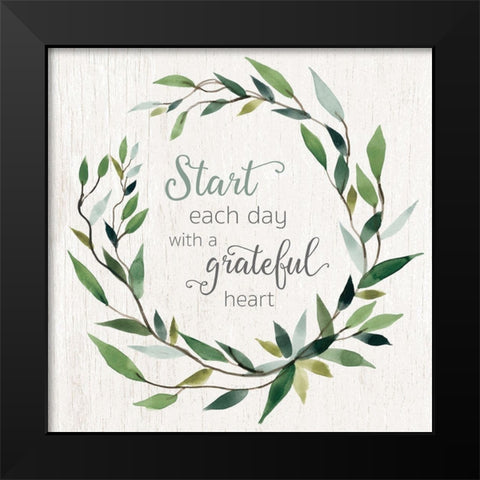 Grateful Heart Greenery Black Modern Wood Framed Art Print by Robinson, Carol
