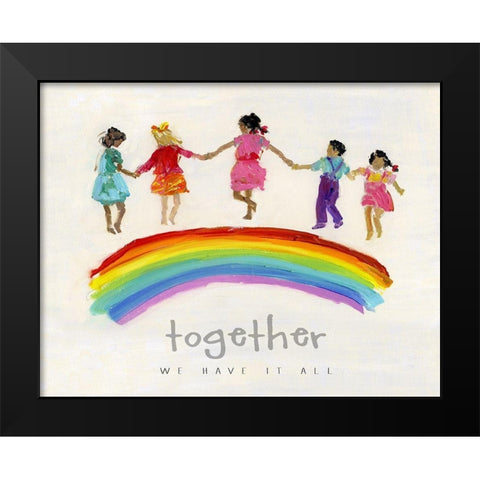 Rainbow Kids Together Black Modern Wood Framed Art Print by Swatland, Sally