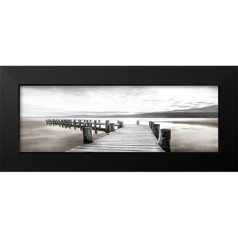 Misty Morning Dock Black Modern Wood Framed Art Print by Calascibetta, Mike