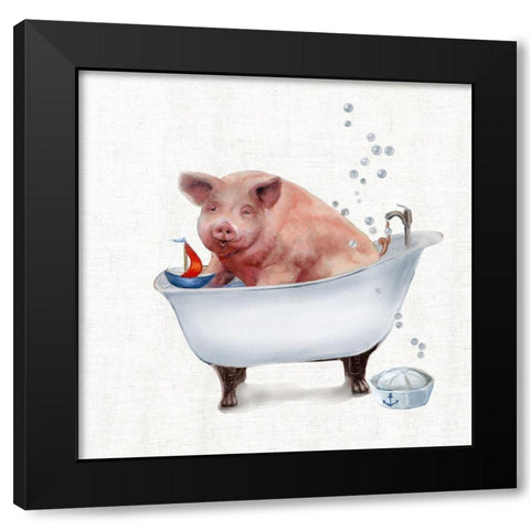 Farm Tub Pig Black Modern Wood Framed Art Print with Double Matting by Brooks, Donna