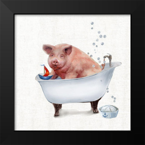 Farm Tub Pig Black Modern Wood Framed Art Print by Brooks, Donna