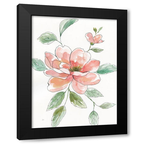 Peony Contour Black Modern Wood Framed Art Print with Double Matting by Nan