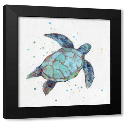 Bubbly Blue Turtle I Black Modern Wood Framed Art Print with Double Matting by Swatland, Sally