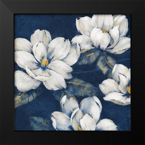 Magnolias Indigo Black Modern Wood Framed Art Print by Nan