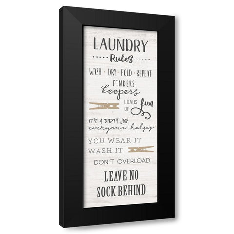 Laundry Rules Black Modern Wood Framed Art Print by CAD Designs