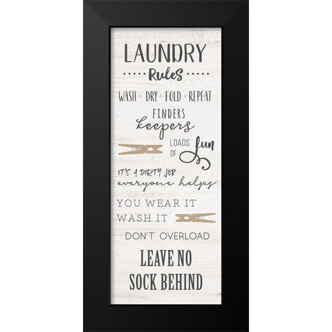 Laundry Rules Black Modern Wood Framed Art Print by CAD Designs