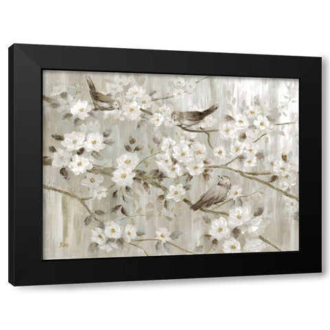 Neutral Spring Birds Black Modern Wood Framed Art Print with Double Matting by Nan