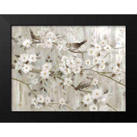 Neutral Spring Birds Black Modern Wood Framed Art Print by Nan