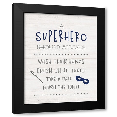 Superhero Bath Black Modern Wood Framed Art Print by Carpentieri, Natalie