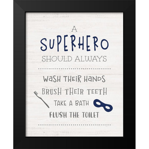 Superhero Bath Black Modern Wood Framed Art Print by Carpentieri, Natalie