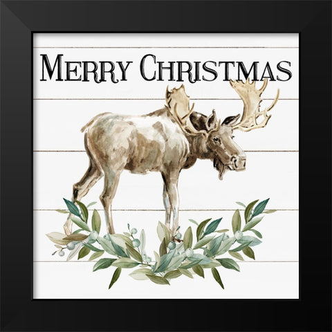 Merry Christmas Moose Black Modern Wood Framed Art Print by Robinson, Carol
