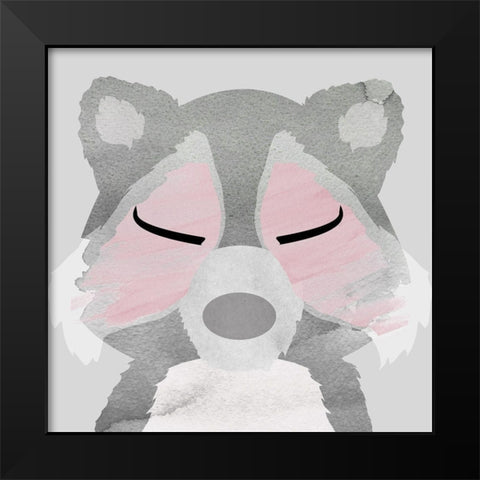 Raccoon Black Modern Wood Framed Art Print by Santiago, Daniela
