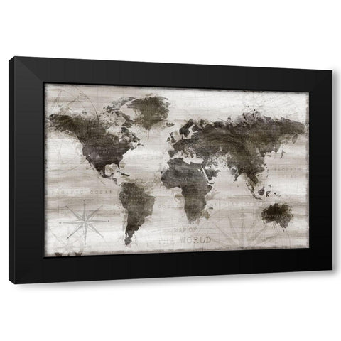 Travel Map Black Modern Wood Framed Art Print with Double Matting by Carpentieri, Natalie