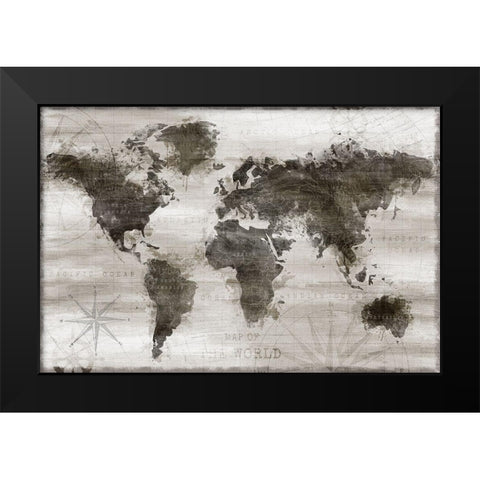 Travel Map Black Modern Wood Framed Art Print by Carpentieri, Natalie
