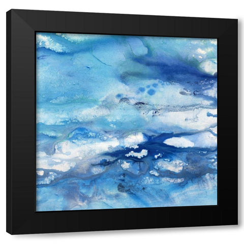 Marbled Blues Black Modern Wood Framed Art Print by Nan