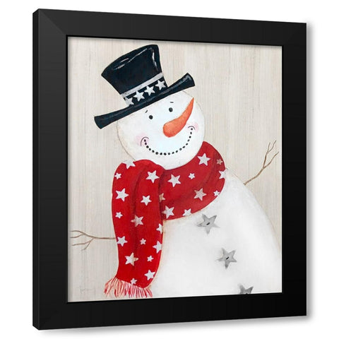 Festive Snowman I Black Modern Wood Framed Art Print with Double Matting by Tava Studios